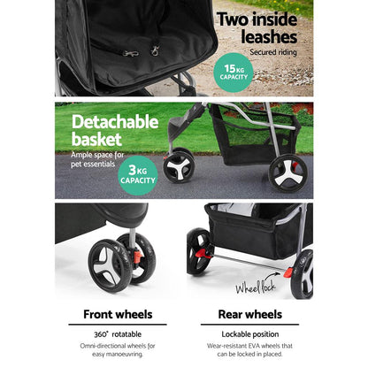 i.Pet Pet Stroller Dog Pram Cat Carrier Large Travel Pushchair