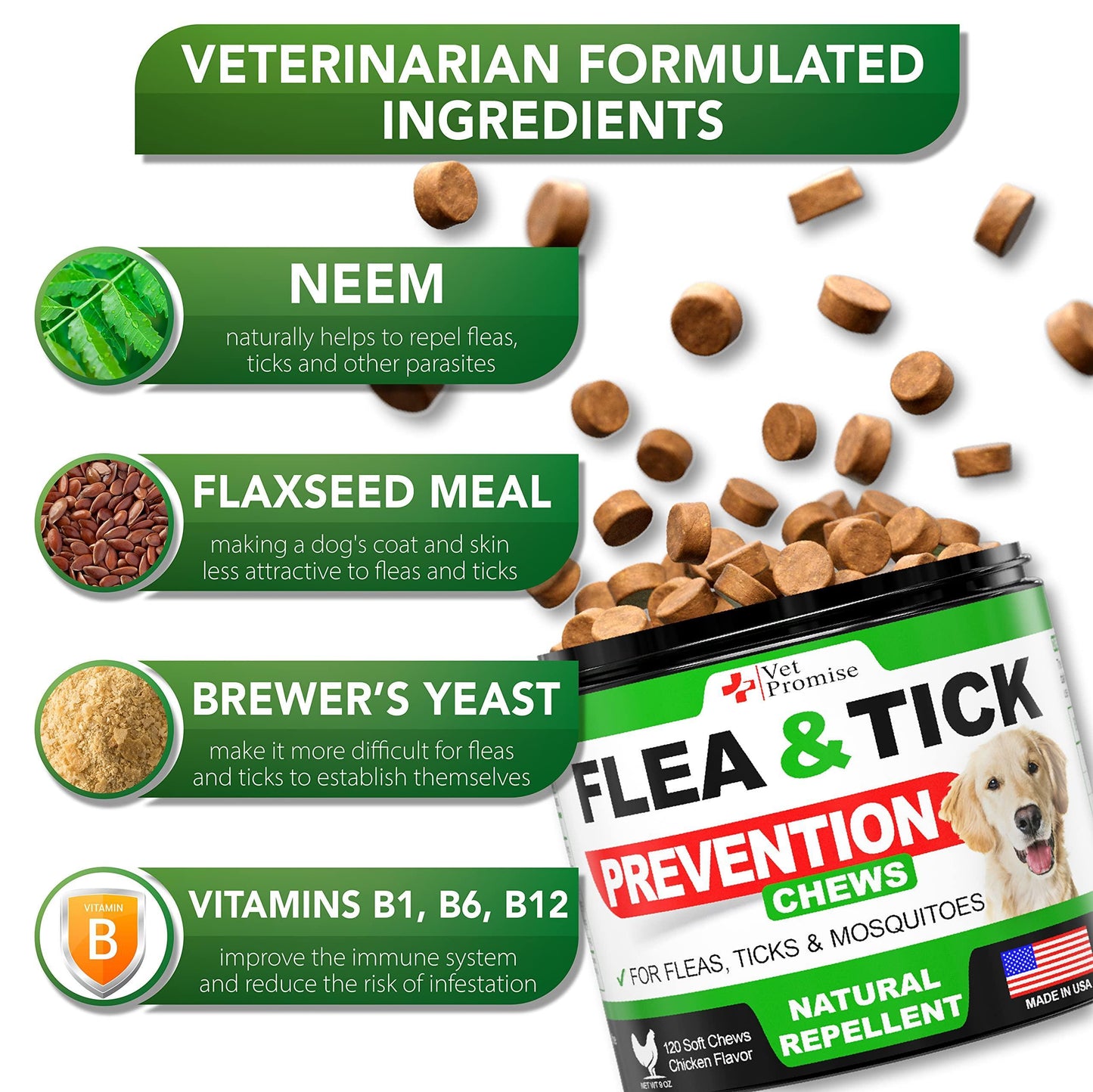 Flea and Tick Prevention for Dogs Chewables   All Natural Dog Flea &